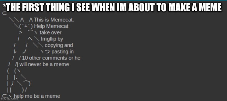 THE FIRST THING I SEE WHEN IM ABOUT TO MAKE A MEME | image tagged in memes | made w/ Imgflip meme maker