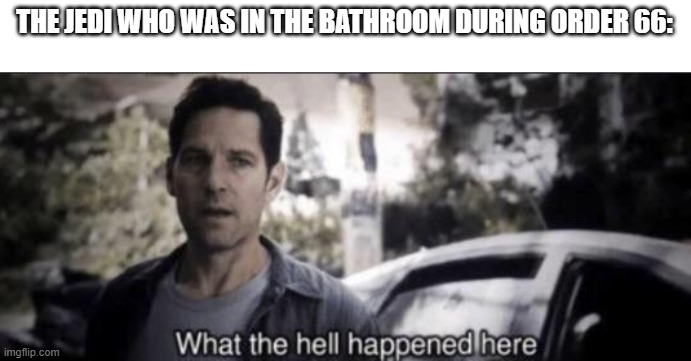dang | THE JEDI WHO WAS IN THE BATHROOM DURING ORDER 66: | image tagged in what the hell happened here | made w/ Imgflip meme maker