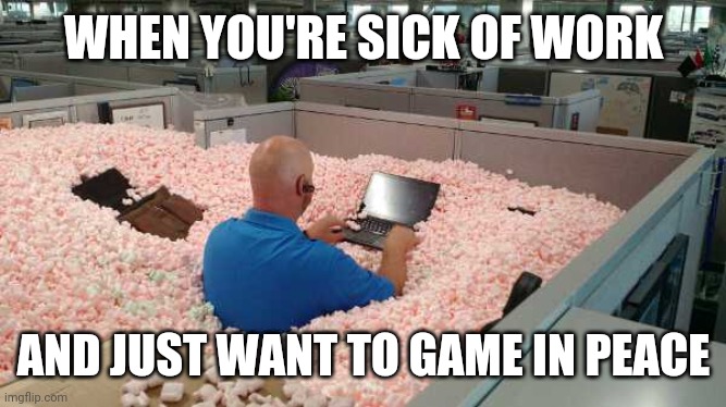 SCREW WORK, I'M GAMING | WHEN YOU'RE SICK OF WORK; AND JUST WANT TO GAME IN PEACE | image tagged in pc gaming,gamer,work sucks | made w/ Imgflip meme maker