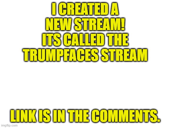 Blank White Template | I CREATED A NEW STREAM! ITS CALLED THE TRUMPFACES STREAM; LINK IS IN THE COMMENTS. | image tagged in blank white template | made w/ Imgflip meme maker