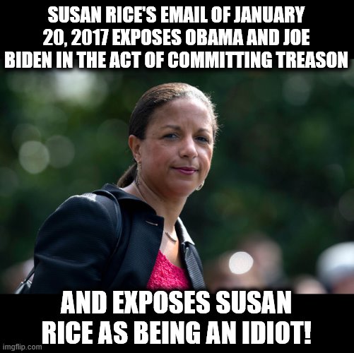 SUSAN RICE'S EMAIL OF JANUARY 20, 2017 EXPOSES OBAMA AND JOE BIDEN IN THE ACT OF COMMITTING TREASON; AND EXPOSES SUSAN RICE AS BEING AN IDIOT! | image tagged in memes,biden,obama,treason,susan rice | made w/ Imgflip meme maker