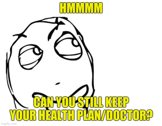 hmmm | HMMMM CAN YOU STILL KEEP YOUR HEALTH PLAN/DOCTOR? | image tagged in hmmm | made w/ Imgflip meme maker