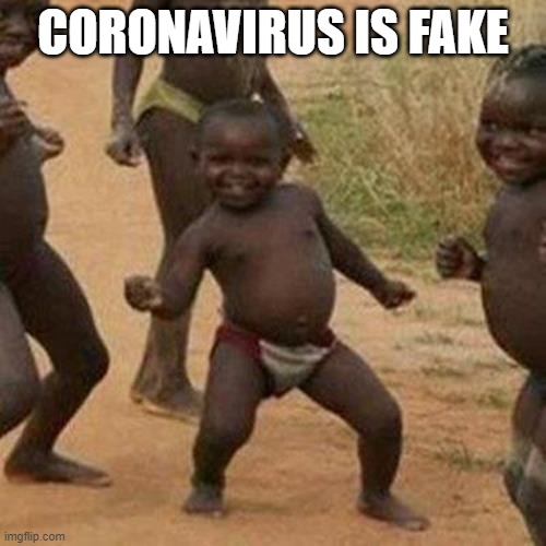 Third World Success Kid Meme | CORONAVIRUS IS FAKE | image tagged in memes,third world success kid | made w/ Imgflip meme maker