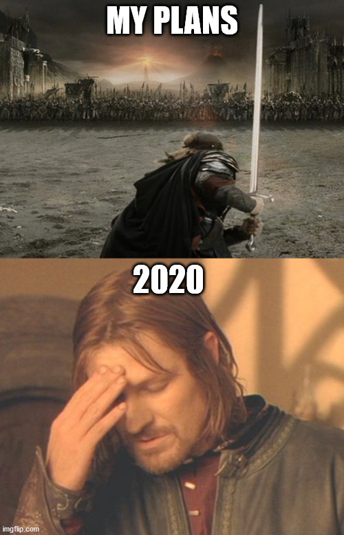 My Plans vs 2020 | MY PLANS; 2020 | image tagged in memes,frustrated boromir,aragorn charge,2020,coronavirus | made w/ Imgflip meme maker