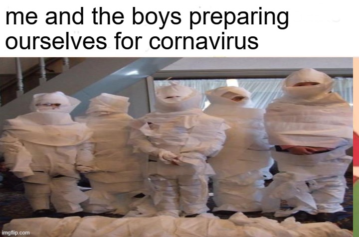 me and the boys preparing ourselves for cornavirus | image tagged in memes | made w/ Imgflip meme maker