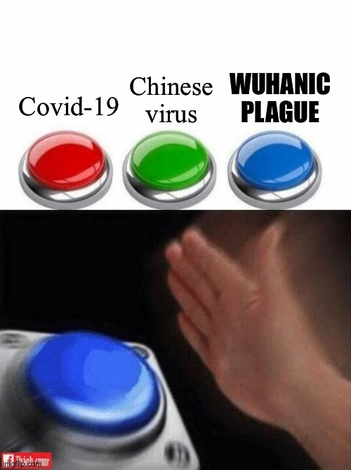 Lolllllll | Chinese virus; WUHANIC PLAGUE; Covid-19 | image tagged in three buttons,chinese,puns | made w/ Imgflip meme maker
