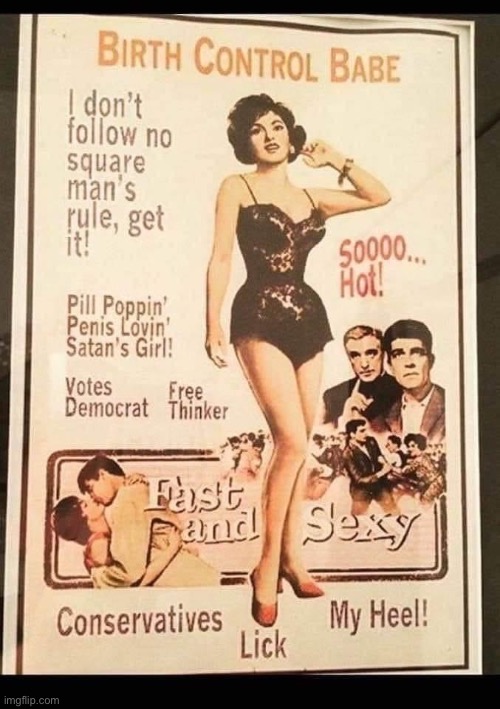 Time capsule time: The incel attitudes of yesteryear! | image tagged in birth control babe,incel,retro,sex,yikes,conservative logic | made w/ Imgflip meme maker