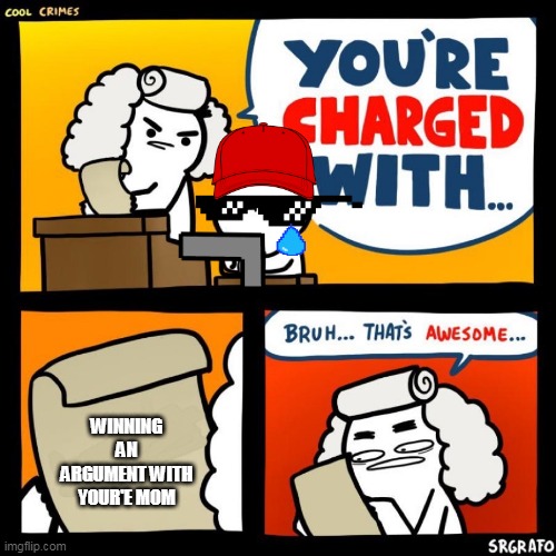 cool crimes | WINNING AN ARGUMENT WITH YOUR'E MOM | image tagged in cool crimes | made w/ Imgflip meme maker