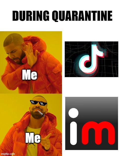 Me During Quarantine (Drake Hotline Bling) | DURING QUARANTINE; Me; Me | image tagged in memes,drake hotline bling | made w/ Imgflip meme maker