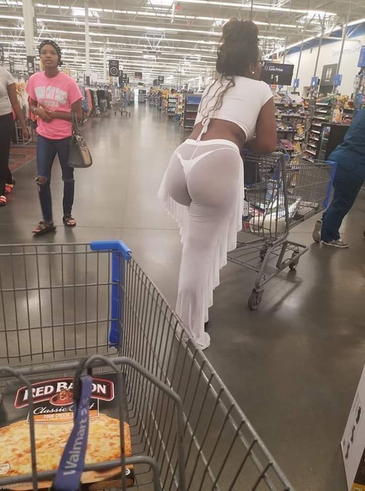 Black girl with see thru at Walmart Blank Meme Template