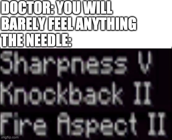 Vaccine check | DOCTOR: YOU WILL BARELY FEEL ANYTHING; THE NEEDLE: | image tagged in doctors,needles,mems,funny,baby jesus for moderator | made w/ Imgflip meme maker