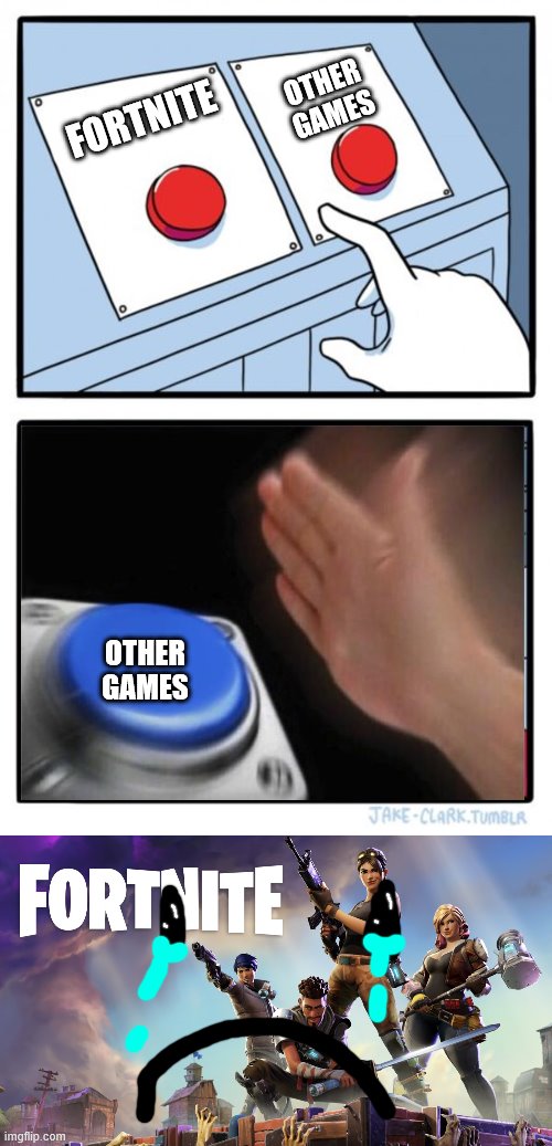 OTHER GAMES; FORTNITE; OTHER GAMES | image tagged in memes,two buttons,fortnite | made w/ Imgflip meme maker