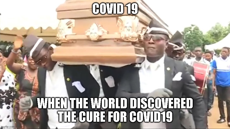 Coffin Dance | COVID 19; WHEN THE WORLD DISCOVERED THE CURE FOR COVID19 | image tagged in coffin dance | made w/ Imgflip meme maker