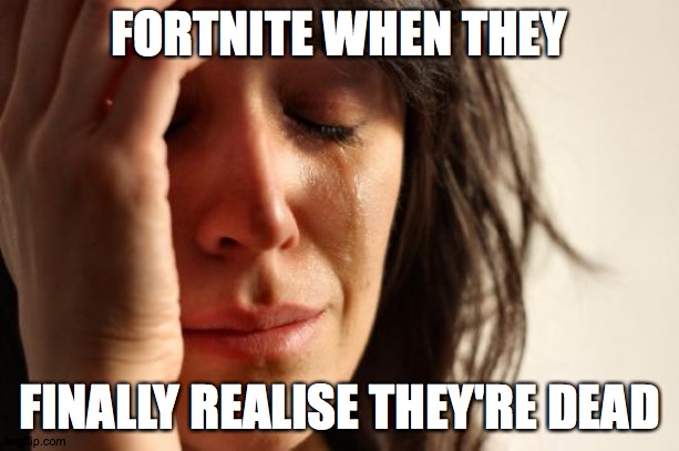 First World Problems | FORTNITE WHEN THEY; FINALLY REALISE THEY'RE DEAD | image tagged in memes,first world problems | made w/ Imgflip meme maker