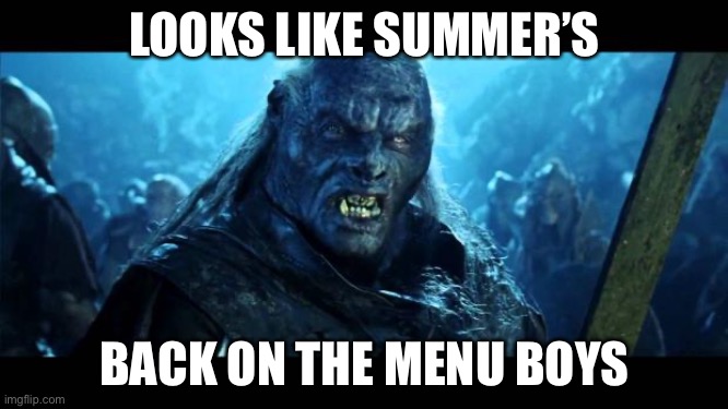 Back on the Menu Boys! | LOOKS LIKE SUMMER’S; BACK ON THE MENU BOYS | image tagged in back on the menu boys | made w/ Imgflip meme maker