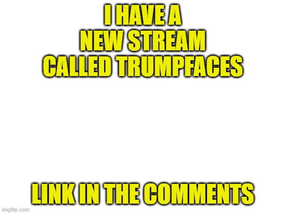 Blank White Template | I HAVE A NEW STREAM CALLED TRUMPFACES; LINK IN THE COMMENTS | image tagged in blank white template | made w/ Imgflip meme maker