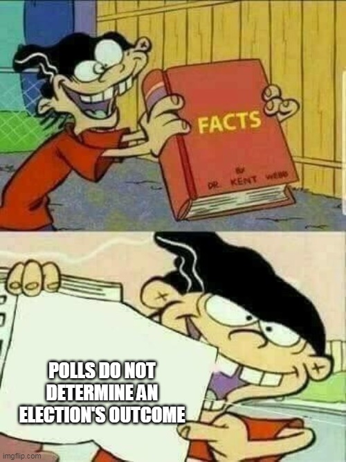 Double d facts book  | POLLS DO NOT DETERMINE AN ELECTION'S OUTCOME | image tagged in double d facts book | made w/ Imgflip meme maker