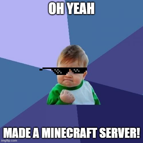 Success Kid | OH YEAH; MADE A MINECRAFT SERVER! | image tagged in memes,success kid | made w/ Imgflip meme maker