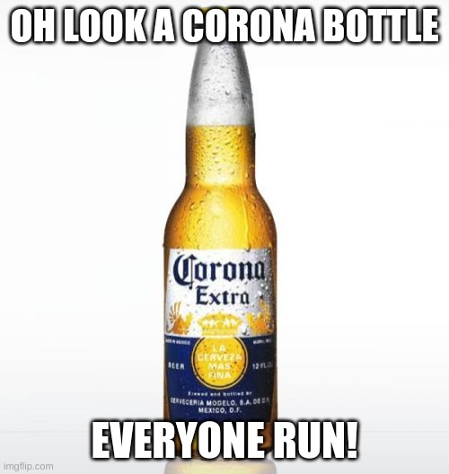 coronavirus | OH LOOK A CORONA BOTTLE; EVERYONE RUN! | image tagged in memes,corona | made w/ Imgflip meme maker