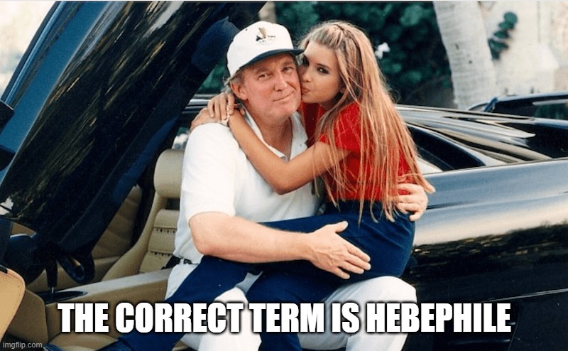 trump ivanka | THE CORRECT TERM IS HEBEPHILE | image tagged in trump ivanka | made w/ Imgflip meme maker