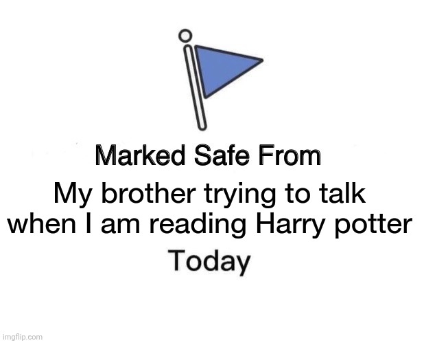Marked Safe From | My brother trying to talk when I am reading Harry potter | image tagged in memes,marked safe from | made w/ Imgflip meme maker