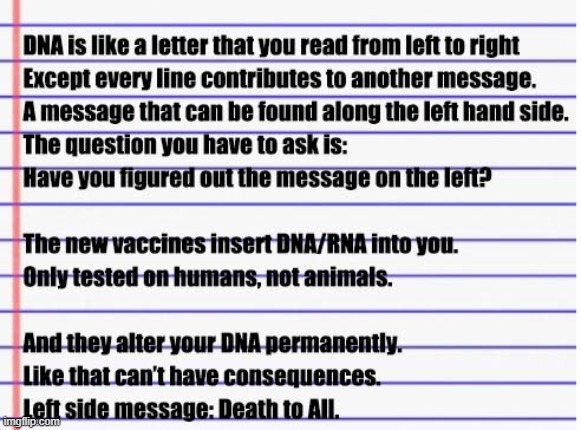 The new DNA/RNA vaccines alter your DNA permanently | image tagged in dna,rna,vaccines,vaccine | made w/ Imgflip meme maker