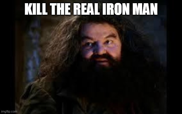 KILL THE REAL IRON MAN | image tagged in hagrid yer a wizard | made w/ Imgflip meme maker