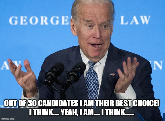 The best they can offer! | OUT OF 30 CANDIDATES I AM THEIR BEST CHOICE! 
I THINK.... YEAH, I AM.... I THINK...... | image tagged in the best they got,biden,libtard,dumb,memes | made w/ Imgflip meme maker
