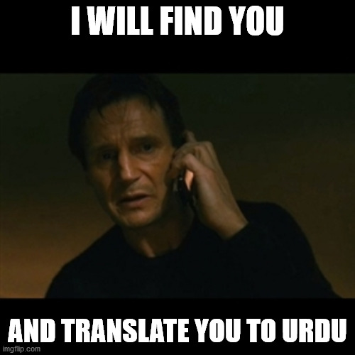 Translate you to Urdu | I WILL FIND YOU; AND TRANSLATE YOU TO URDU | image tagged in memes,liam neeson taken | made w/ Imgflip meme maker