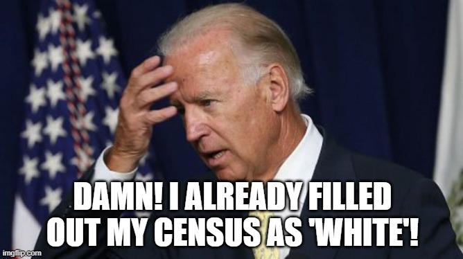 You're 'Black" When I Tell You | DAMN! I ALREADY FILLED OUT MY CENSUS AS 'WHITE'! | image tagged in joe biden worries,black,biden | made w/ Imgflip meme maker