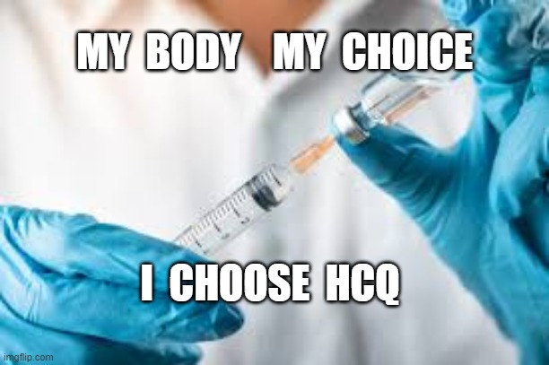  MY  BODY    MY  CHOICE; I  CHOOSE  HCQ | image tagged in coronavirus,covid19,ccp virus,hydroxychloroquine,no forced vaccine,autism | made w/ Imgflip meme maker