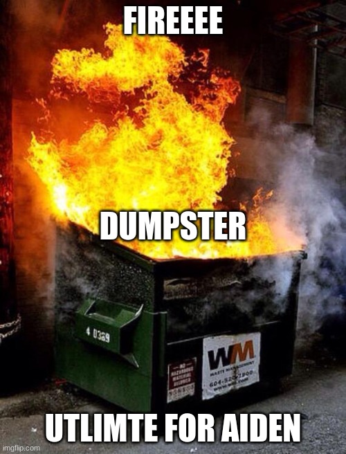ultimite | FIREEEE; DUMPSTER; UTLIMTE FOR AIDEN | image tagged in dumpster fire | made w/ Imgflip meme maker