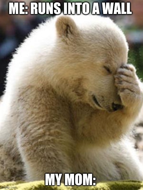 Facepalm Bear | ME: RUNS INTO A WALL; MY MOM: | image tagged in memes,facepalm bear | made w/ Imgflip meme maker