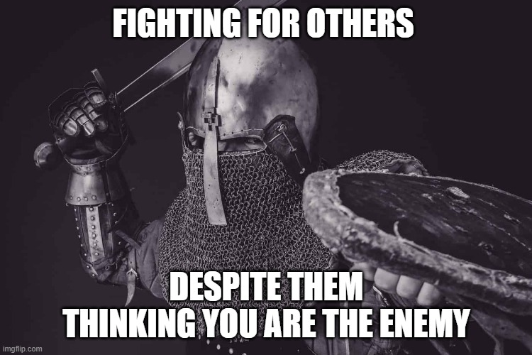 fighting for others | FIGHTING FOR OTHERS; DESPITE THEM THINKING YOU ARE THE ENEMY | image tagged in fighting,enemy | made w/ Imgflip meme maker