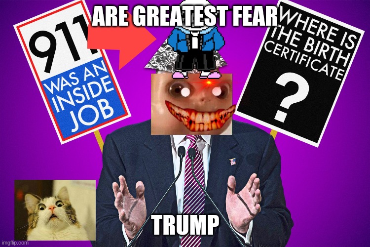 donald trump tinfoil hat | ARE GREATEST FEAR; TRUMP | image tagged in donald trump tinfoil hat | made w/ Imgflip meme maker