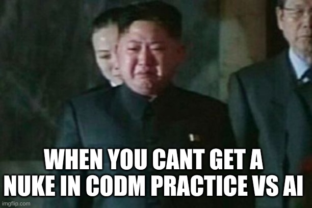 Kim Jong Un Sad | WHEN YOU CANT GET A NUKE IN CODM PRACTICE VS AI | image tagged in memes,kim jong un sad | made w/ Imgflip meme maker