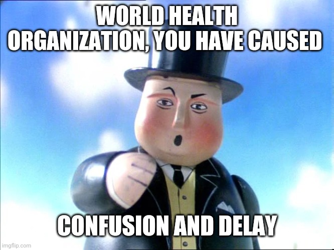 Thomas | WORLD HEALTH ORGANIZATION, YOU HAVE CAUSED; CONFUSION AND DELAY | image tagged in thomas | made w/ Imgflip meme maker