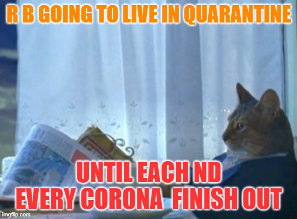 I Should Buy A Boat Cat | R B GOING TO LIVE IN QUARANTINE; UNTIL EACH ND EVERY CORONA  FINISH OUT | image tagged in memes,i should buy a boat cat | made w/ Imgflip meme maker