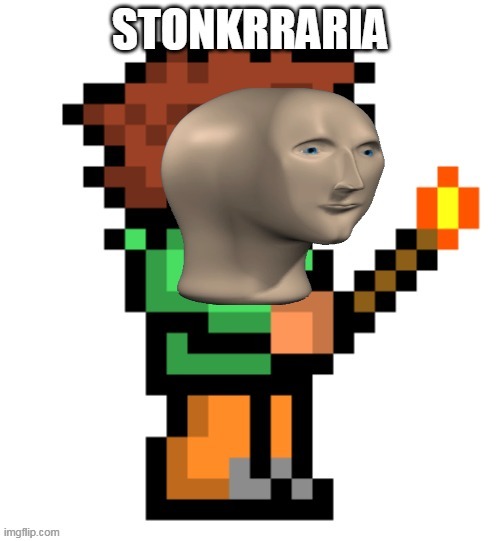 stonkrraria | image tagged in terraria,meme man,stonks | made w/ Imgflip meme maker