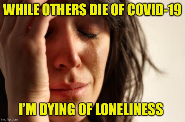 First World Problems Meme | WHILE OTHERS DIE OF COVID-19 I’M DYING OF LONELINESS | image tagged in memes,first world problems | made w/ Imgflip meme maker