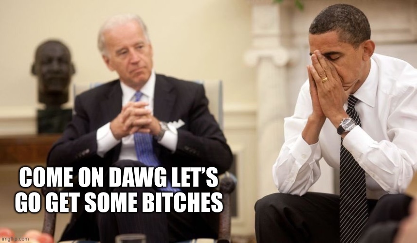 Biden was always down for some malarkey | COME ON DAWG LET’S GO GET SOME BITCHES | image tagged in biden obama | made w/ Imgflip meme maker