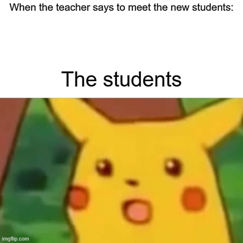 Surprised Pikachu Meme | When the teacher says to meet the new students:; The students | image tagged in memes,surprised pikachu | made w/ Imgflip meme maker