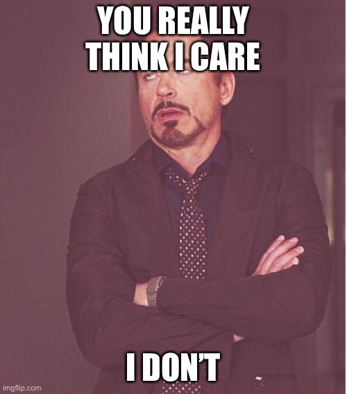 Really? | YOU REALLY THINK I CARE; I DON’T | image tagged in memes,face you make robert downey jr,rolling eyes,i don't care | made w/ Imgflip meme maker