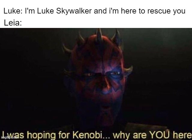 Leia expected Kenobi | Leia:; Luke: I'm Luke Skywalker and i'm here to rescue you | image tagged in i was hoping for kenobi | made w/ Imgflip meme maker