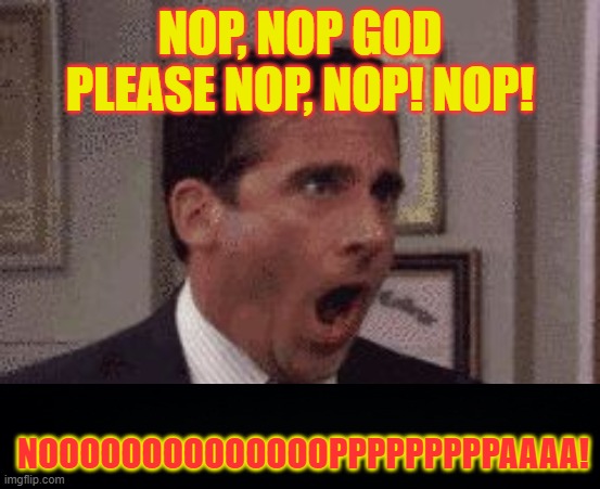 oh god no | NOP, NOP GOD PLEASE NOP, NOP! NOP! NOOOOOOOOOOOOOOPPPPPPPPPAAAA! | image tagged in oh god no | made w/ Imgflip meme maker