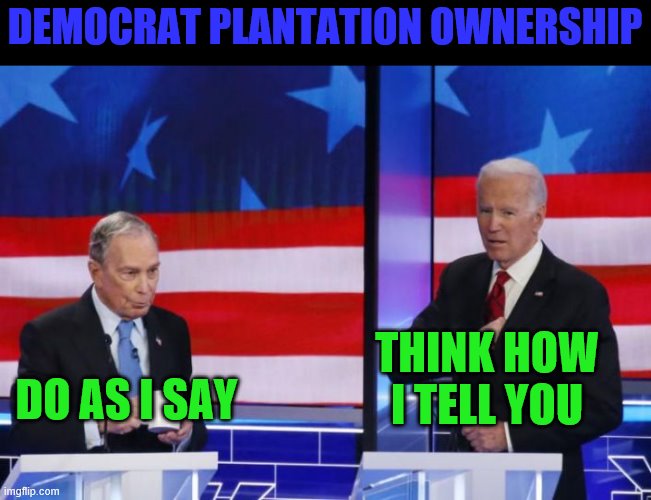 Democratic platform: Stop and Frisk, You ain't Black 2020 | DEMOCRAT PLANTATION OWNERSHIP; THINK HOW I TELL YOU; DO AS I SAY | image tagged in joe biden,bloomberg,democrats,plantation,racism | made w/ Imgflip meme maker