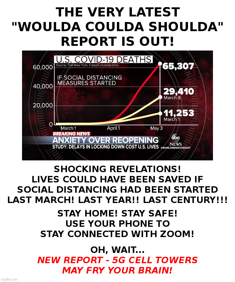 The Very Latest Woulda Coulda Shoulda Report Is Out! | image tagged in coronavirus,lockdown,forever,safety first,what did it cost,everything | made w/ Imgflip meme maker
