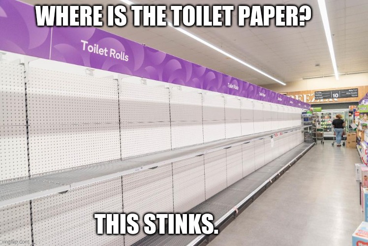 toilet paper show out | WHERE IS THE TOILET PAPER? THIS STINKS. | image tagged in funny | made w/ Imgflip meme maker