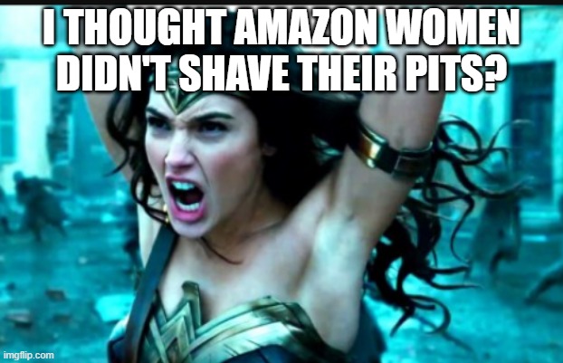 Y No Hairy? | I THOUGHT AMAZON WOMEN DIDN'T SHAVE THEIR PITS? | image tagged in ares wonder woman meme | made w/ Imgflip meme maker