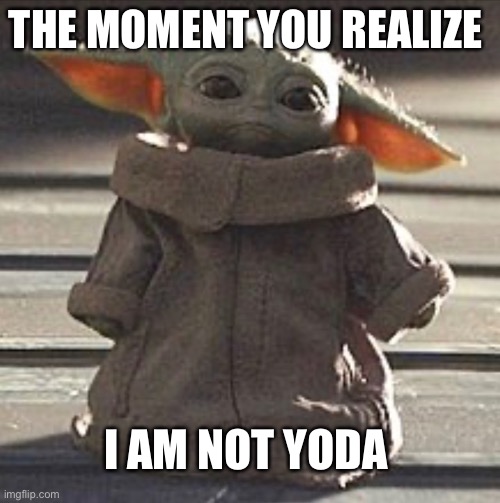 In your face | THE MOMENT YOU REALIZE; I AM NOT YODA | image tagged in the mandalorian,the moment you realize,yoda | made w/ Imgflip meme maker